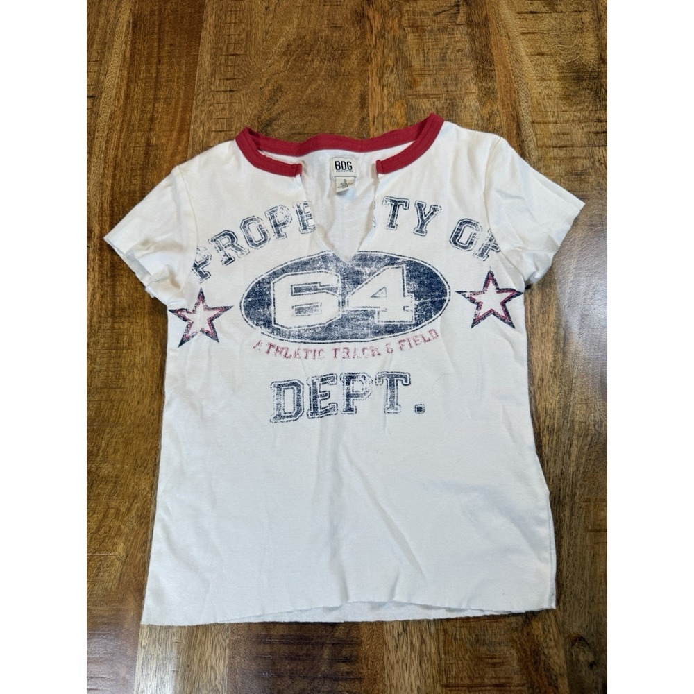BDG Urban Outfitters Sporty V Neck Baby Tee Women S Property of 64 Graphic Y2K